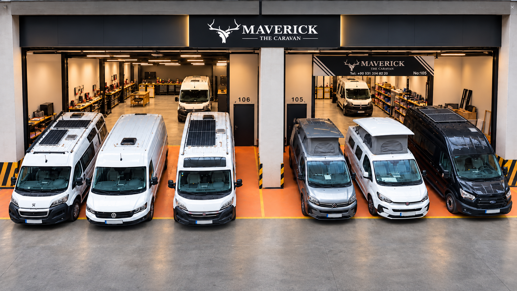 Maverick Karavan üretim tesisi ve tamamlanan araçlar